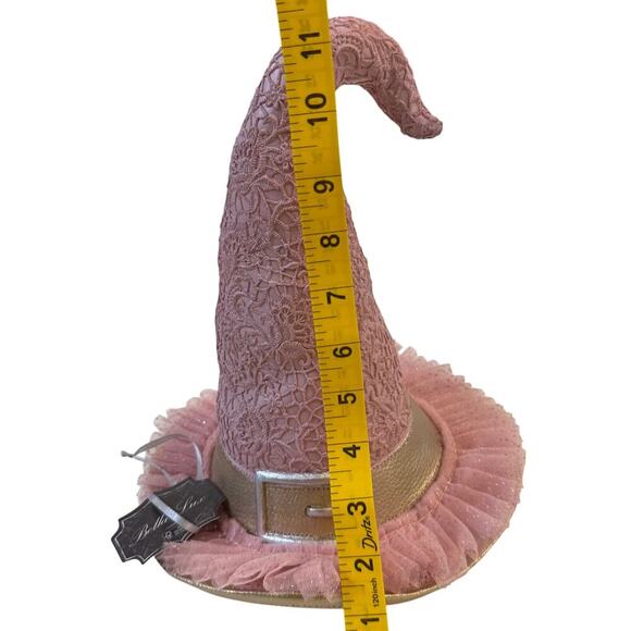 Whimsical Glam Pink Witch Hat Halloween Decor Lace Tulle Gold Trim Bella Lux - Picture 5 of 6